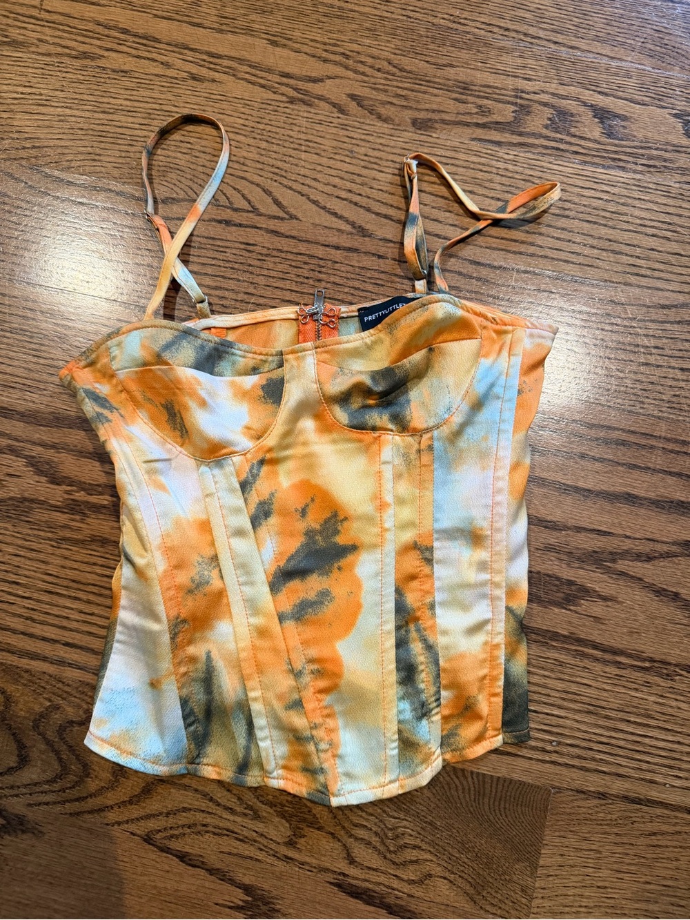 PrettyLittleThing Orange and Gray Tie-Dye Corset Cami